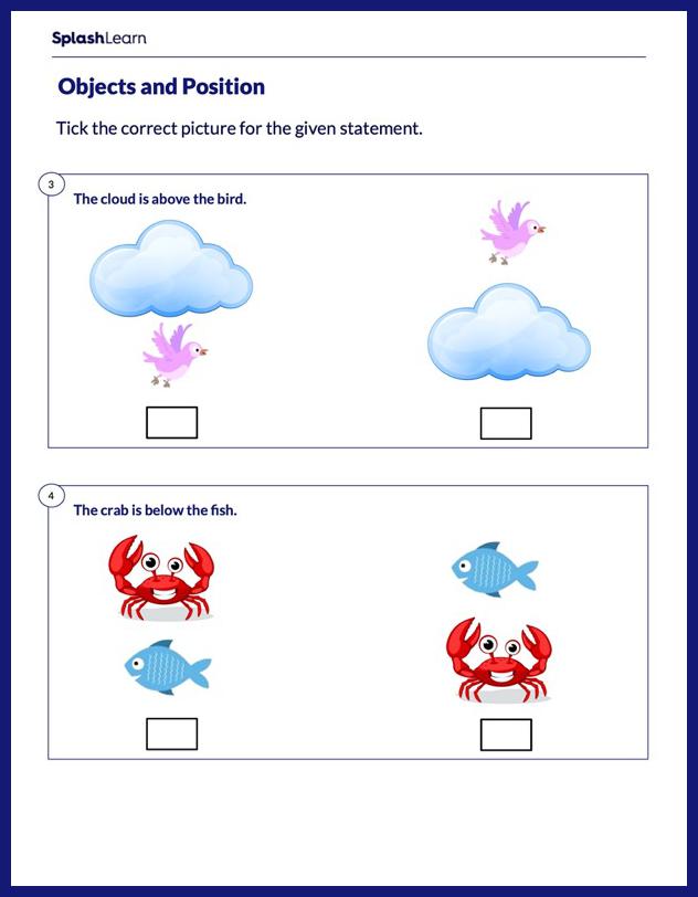 Positional Words Worksheet for K: Above and Below