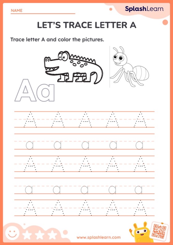 Letter Recognition Worksheet for Pre-K: Animal Tracing Letter A