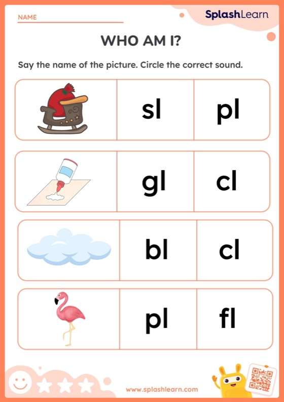 L Blend Words Worksheet for Pre-K: Blends Who Am I?