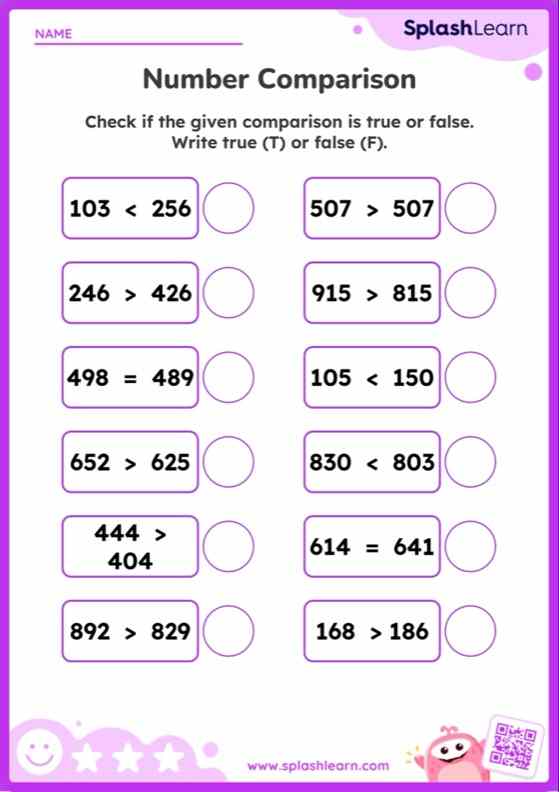 Compare 3-Digit Numbers Worksheet for 2: Check the Number Comparisons within 1000