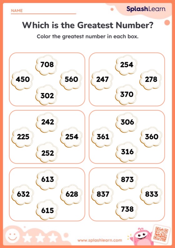 Compare 3-Digit Numbers Worksheet for 2: Choose the Greatest Number within 1000