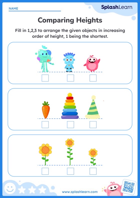 Comparing Heights Worksheet for Pre-K: Compare and Order Objects Based on Their Height