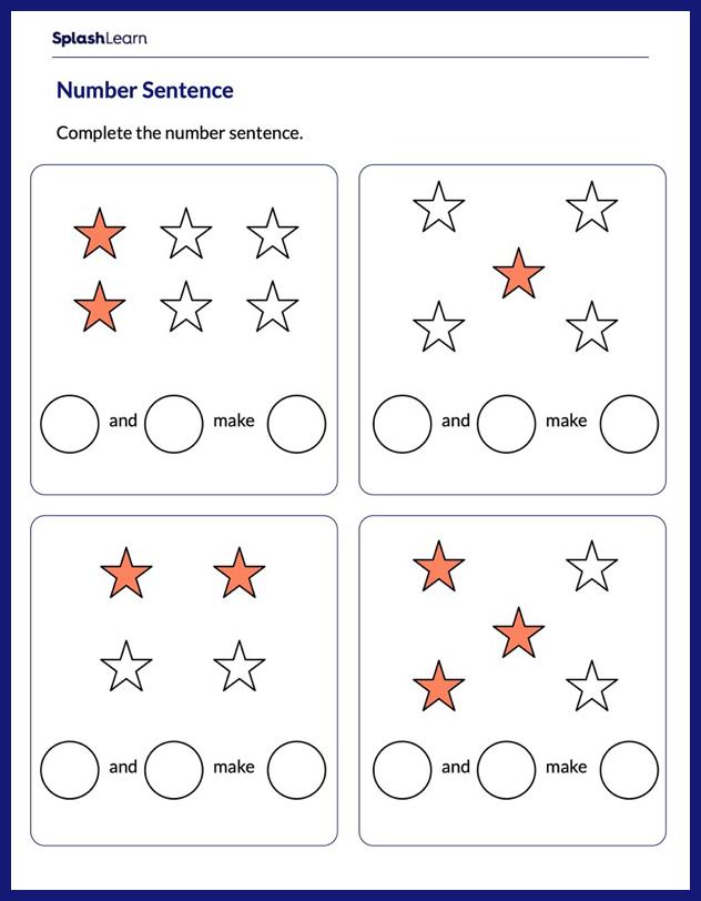 Add With Pictures Worksheet for K: Complete the Number Sentence