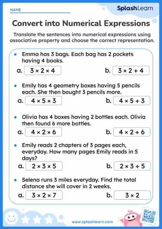 Multiplication Worksheet for 3: Convert Sentences Using the Associative Property
