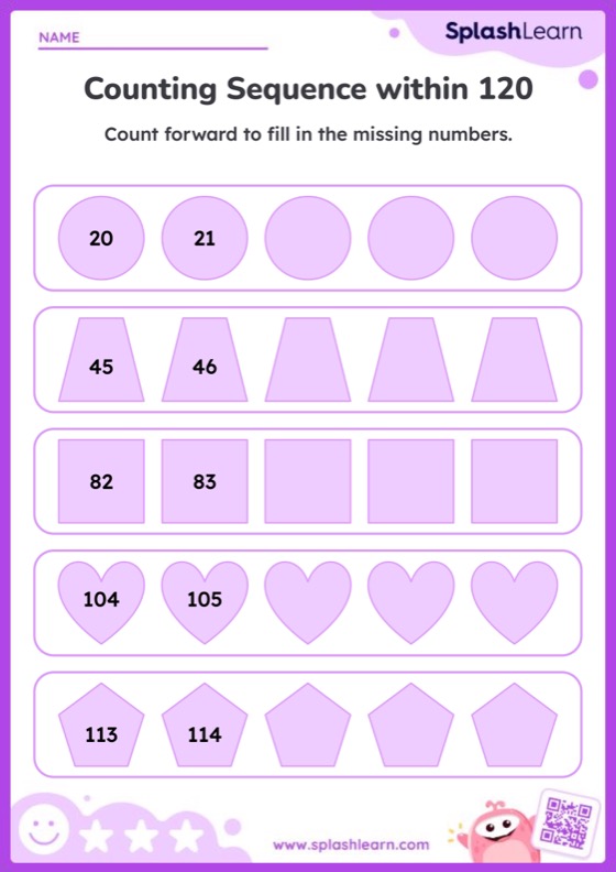 Number Sequence Worksheet for 1: Counting Sequence within 120