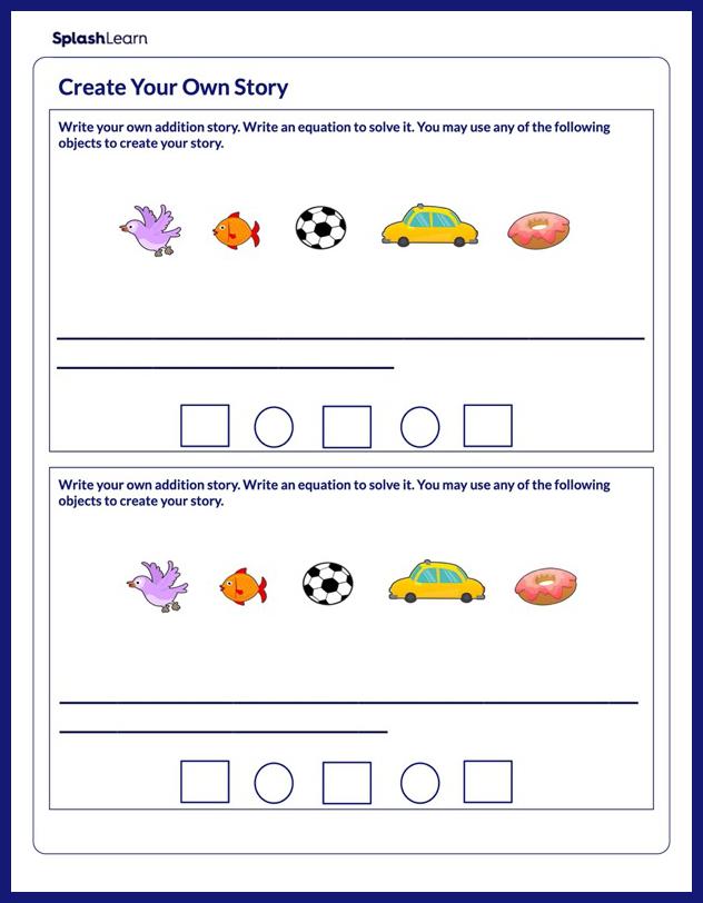 Addition Worksheet for K: Create and Solve Your Own Story Problem