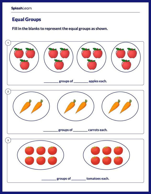 Multiplication With Equal Groups Worksheet for 2: Describing Equal Groups