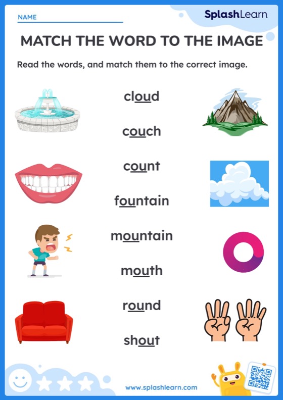Diphthongs Worksheet for 2: Diphthongs Match The Word To The Image