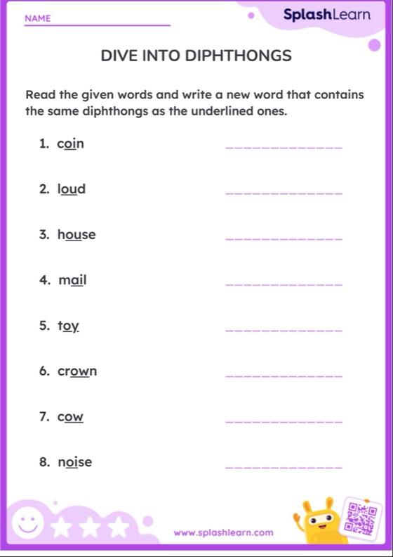 Diphthongs Worksheet for 3: Dive into Diphthongs
