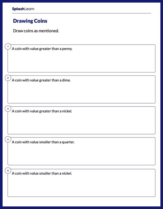 Identify Coins Worksheet for 1: Draw Coins