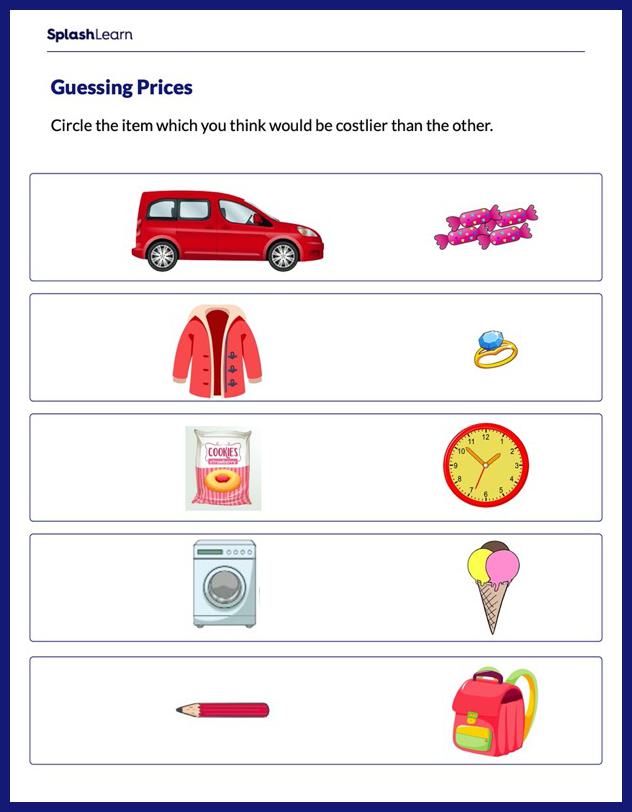 Money Worksheet for 1: Guess the Price