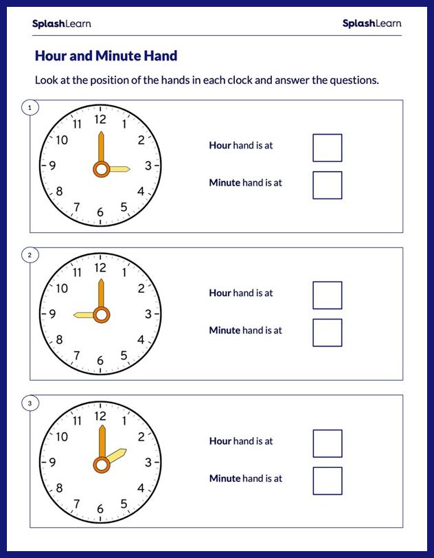 Time In Hours Worksheet for 1: Hour Hand and Minute Hand