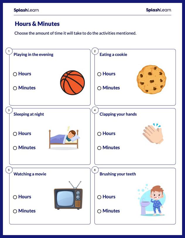Time Worksheet for 1: Hours or Minutes