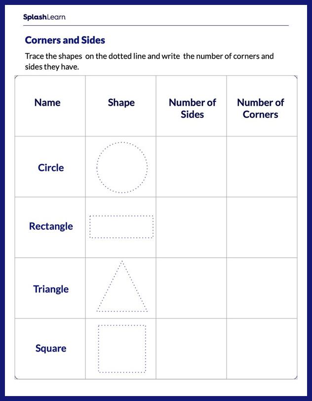 Attributes Of 2D Shapes Worksheet for K: How Many Corners and Sides