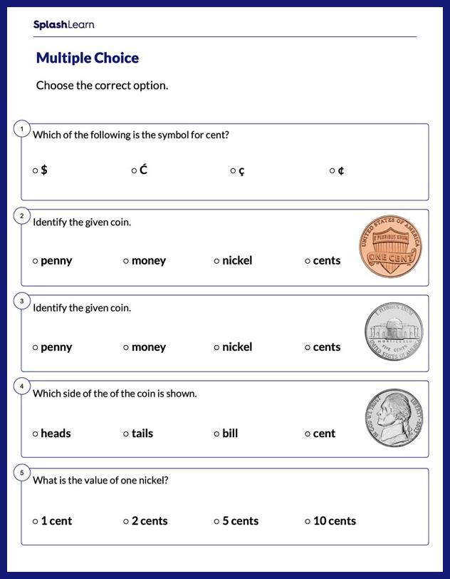 Identify Coins Worksheet for 1: Identify Coins & Values
