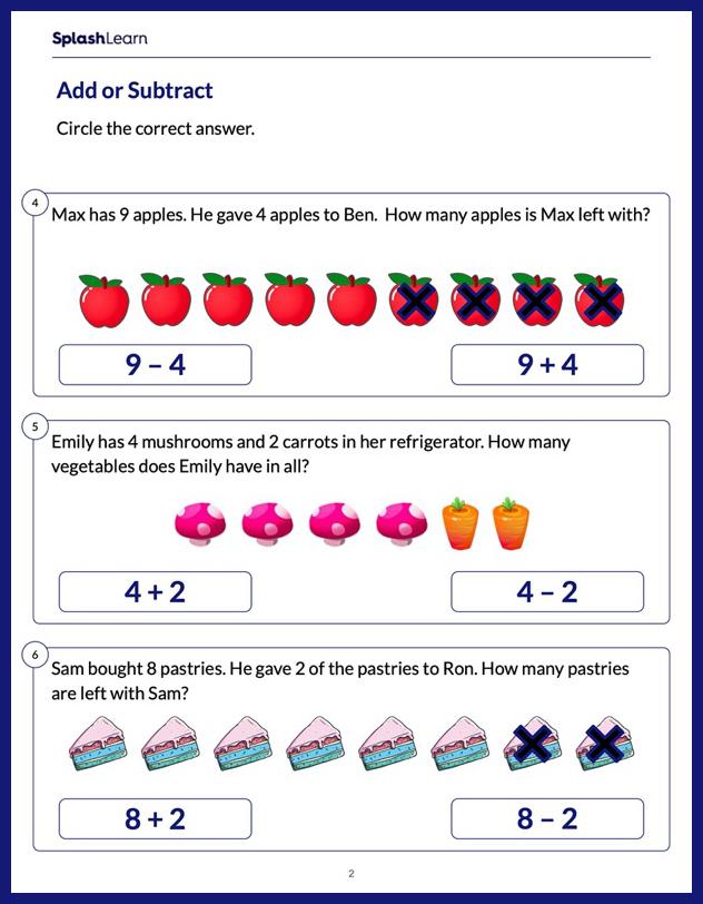 Word Problems Worksheet for K: Identify Math Expression for Word Problems