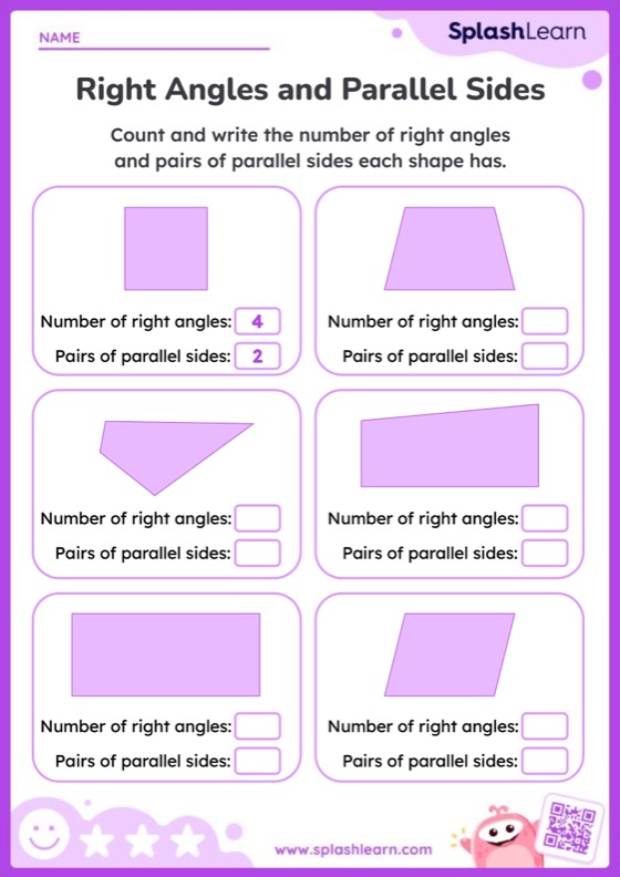 Attributes Of 2D Shapes Worksheet for 3: Identify Right Angles and Parallel Sides