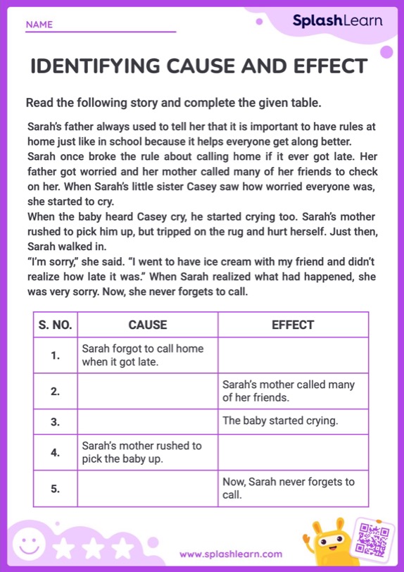 Cause And Effect Worksheet for 3: Identify the Cause and Effect