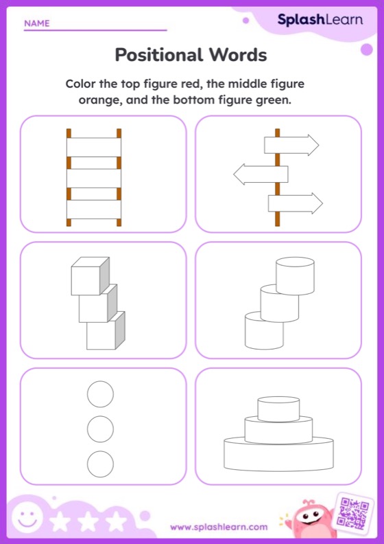 Positional Words Worksheet for Pre-K: Identify the Position of Objects as Top, Bottom, or Middle