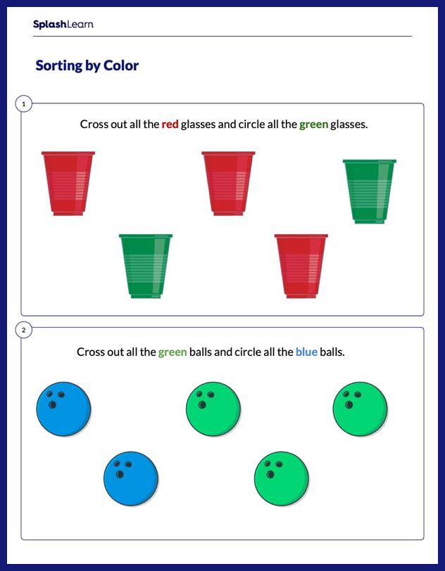 Sorting Objects Worksheet for K: Identifying Objects by Color