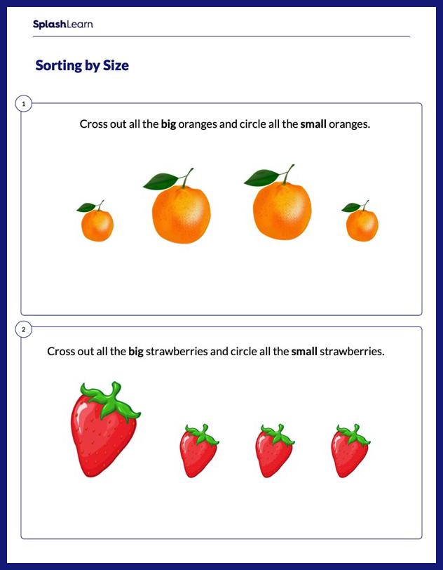 Sorting Objects Worksheet for K: Identifying Objects by Size
