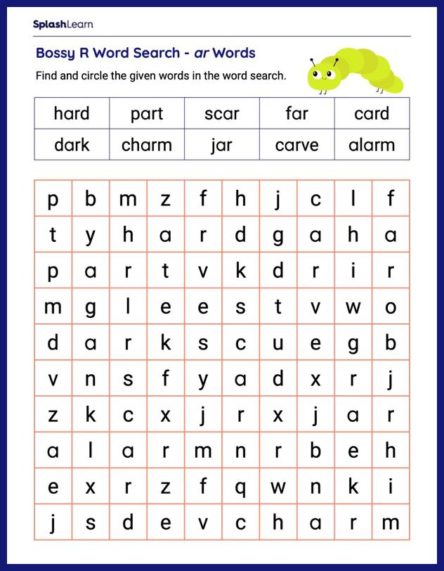 Words With Ar Worksheet for 1: Let's Look for the Bossy R Words!