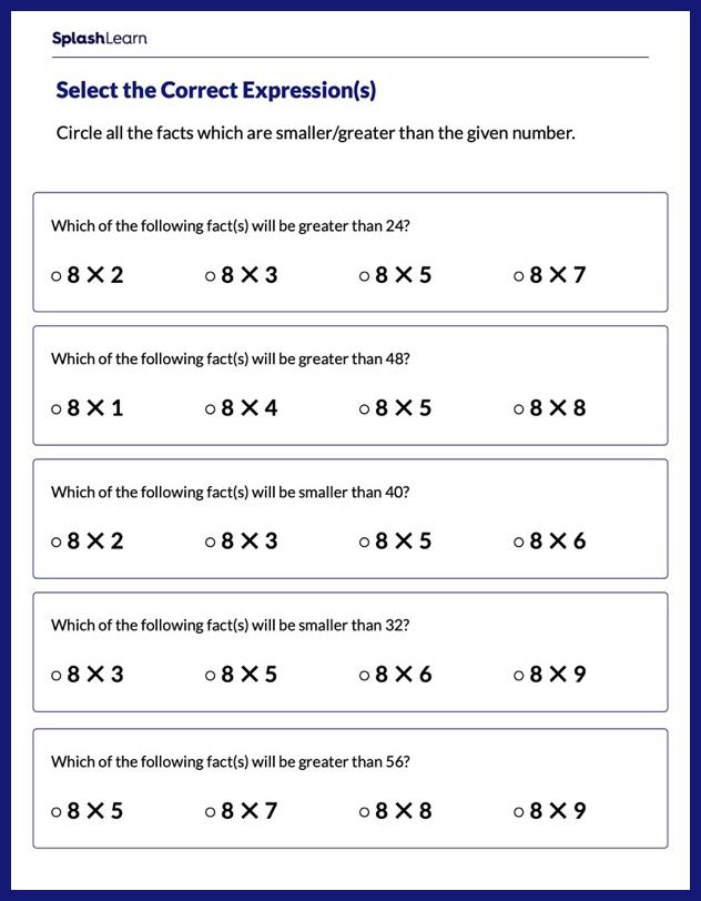 Multiplication Worksheet for 3: Mark the Correct Expression(s)