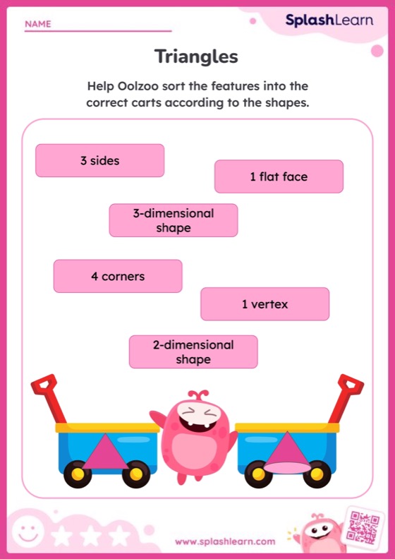 Shapes Worksheet for K: Match the Attributes of Triangle