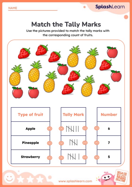 Data Handling Worksheet for 2: Match the Tally Marks