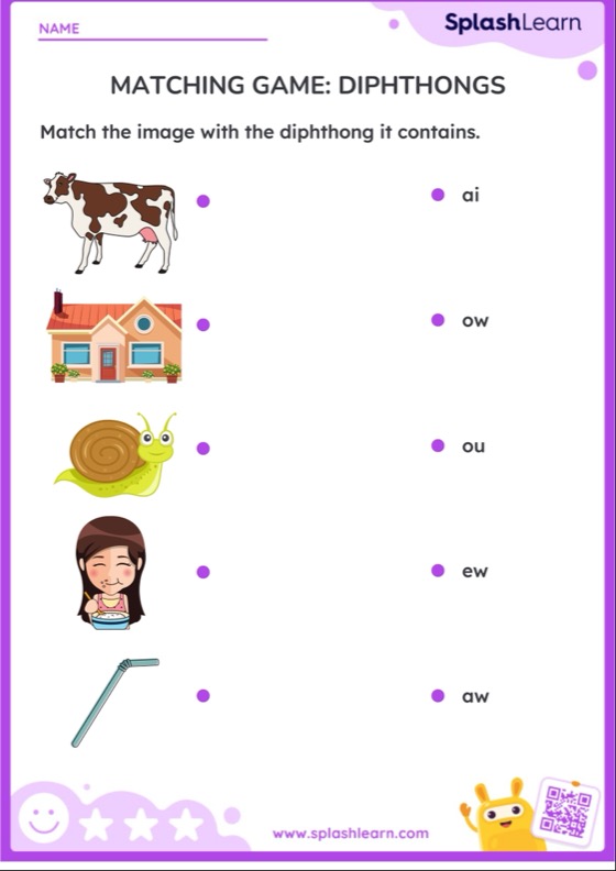 Diphthongs Worksheet for 1: Matching Game Diphthongs