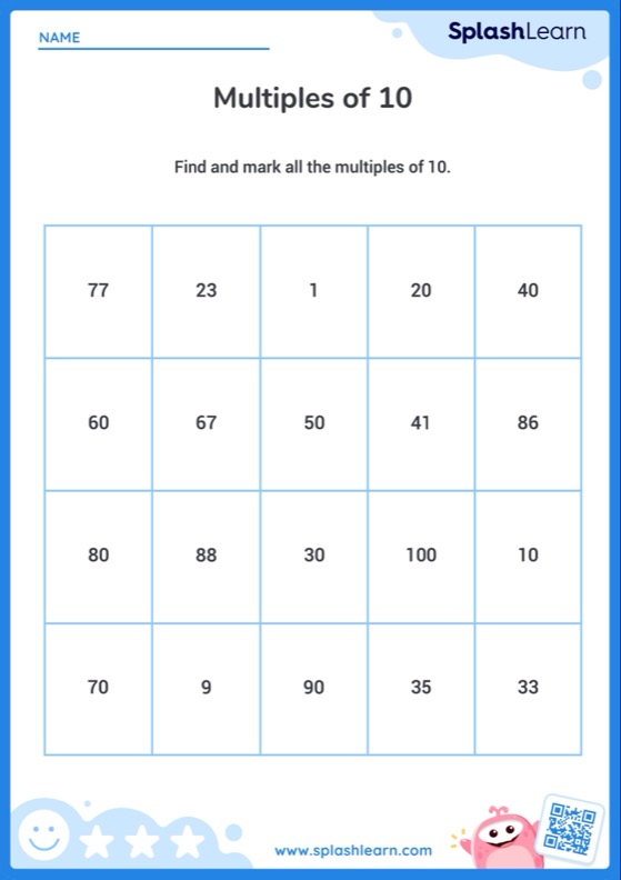 Factors And Multiples Worksheet for 3: Multiples of 10