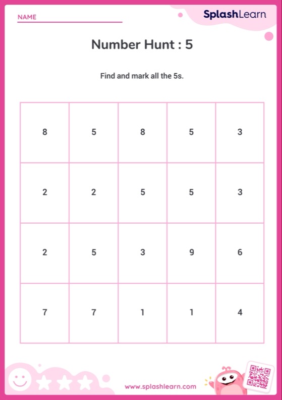 Number Recognition Within 5 worksheet for Pre-K: Number Hunt 5