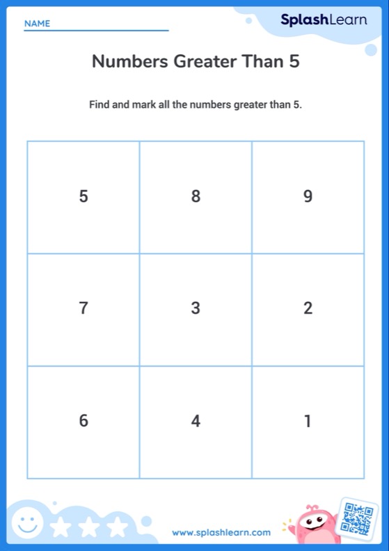 Number Sense Worksheet for K: Numbers Greater Than 5 Within 9