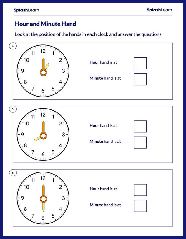 Time In Hours Worksheet for 1: Position of Hour and Minute Hand