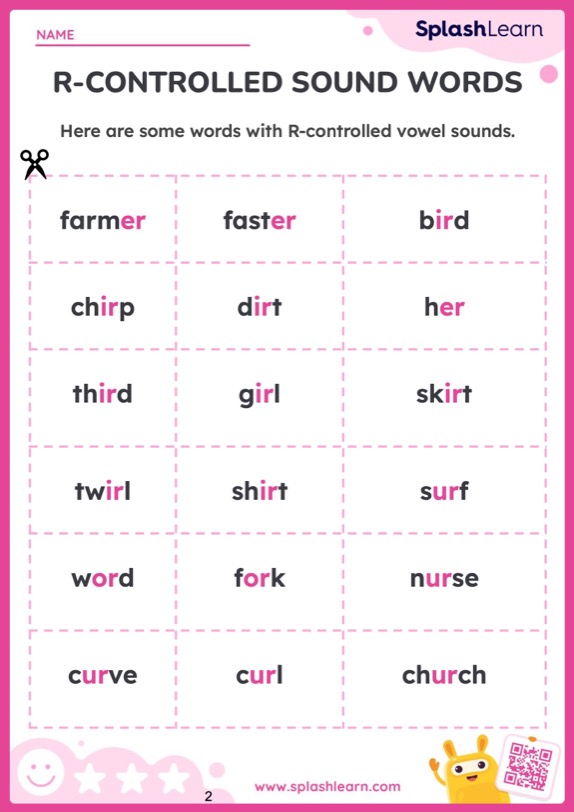 Bossy R Worksheet for 1: Rcontrolled Sound Words