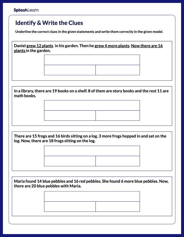 Word Problems Worksheet for 2: Represent Given Situation in a Bar Model