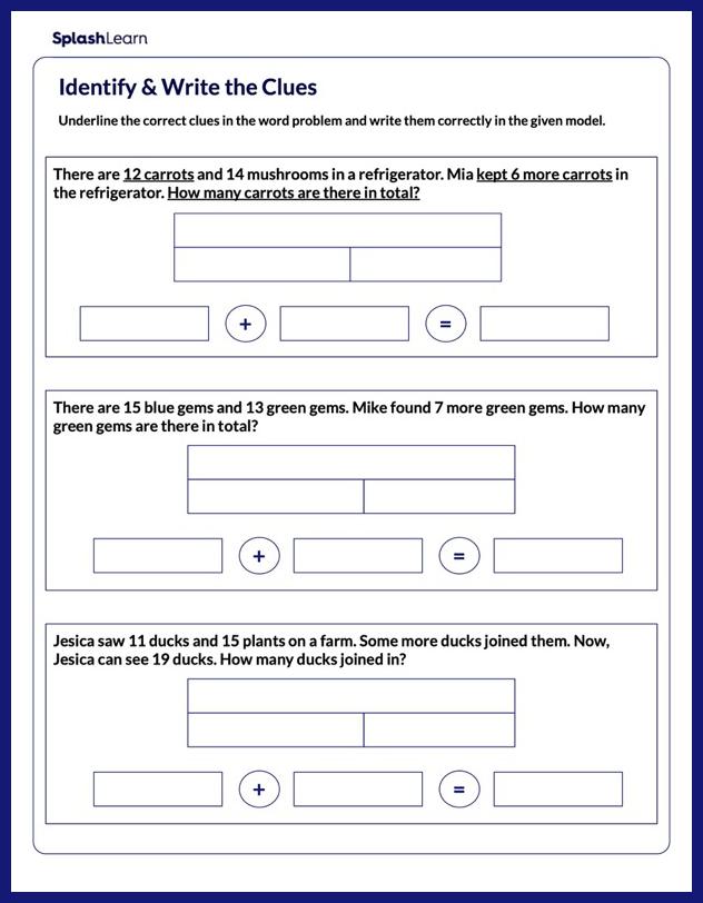 Addition Worksheet for 2: Represent the Given Situation as Addition Sentence