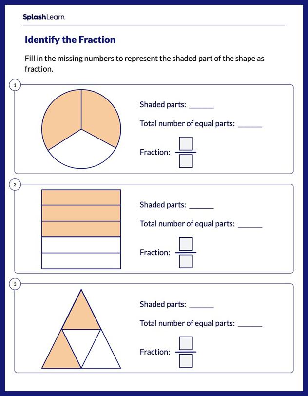 Fractions Using Models Worksheet for 3: Represent the Shaded Part