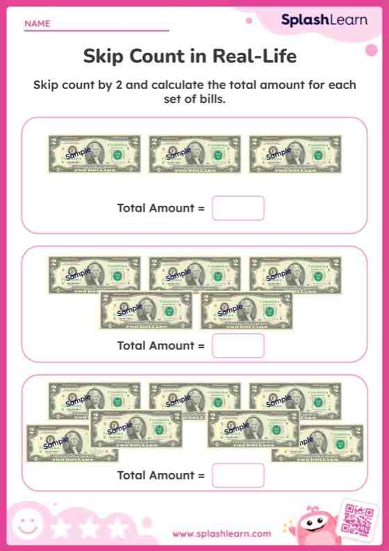 Skip Count By 2 Worksheet for 2: Skip Count by 2 to Count Money