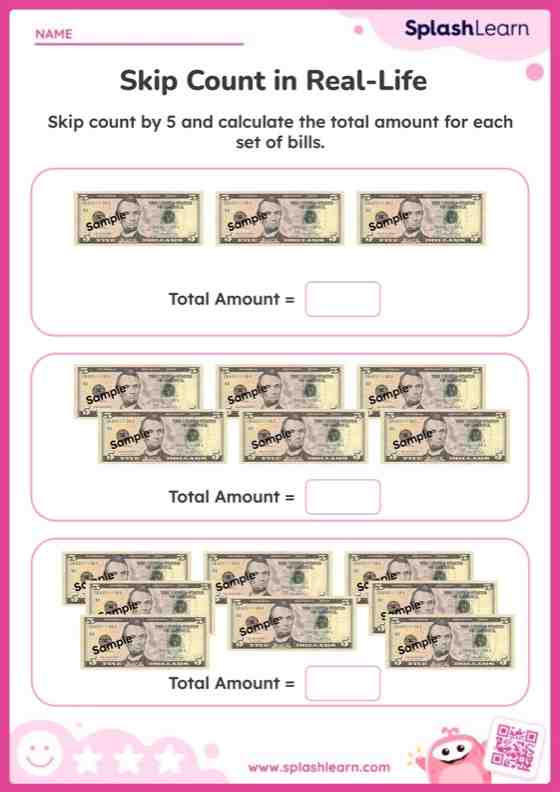 Skip Count By 5 Worksheet for 2: Skip Count by 5 to Count Money