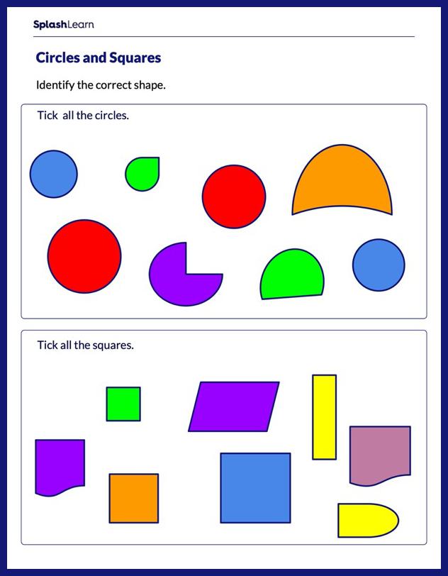2D Shapes Worksheet for Pre-K: Squares and Circles