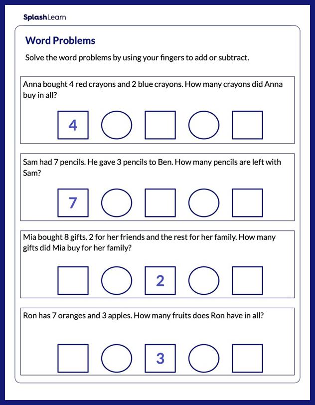 Word Problems Worksheet for K: Story Problems on Addition and Subtraction