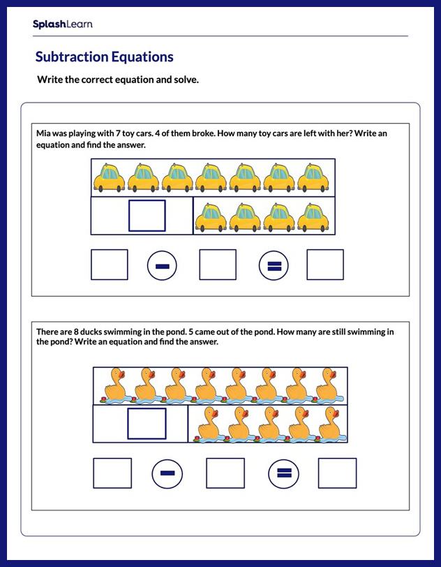 Subtract Using Part-Part-Whole Model Worksheet