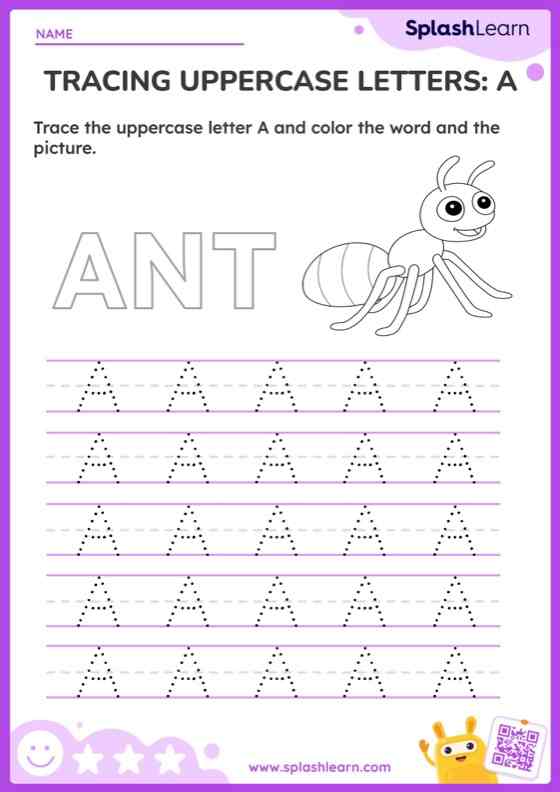 Letter Tracing A Worksheet for Pre-K: Tracing Uppercase Letters A