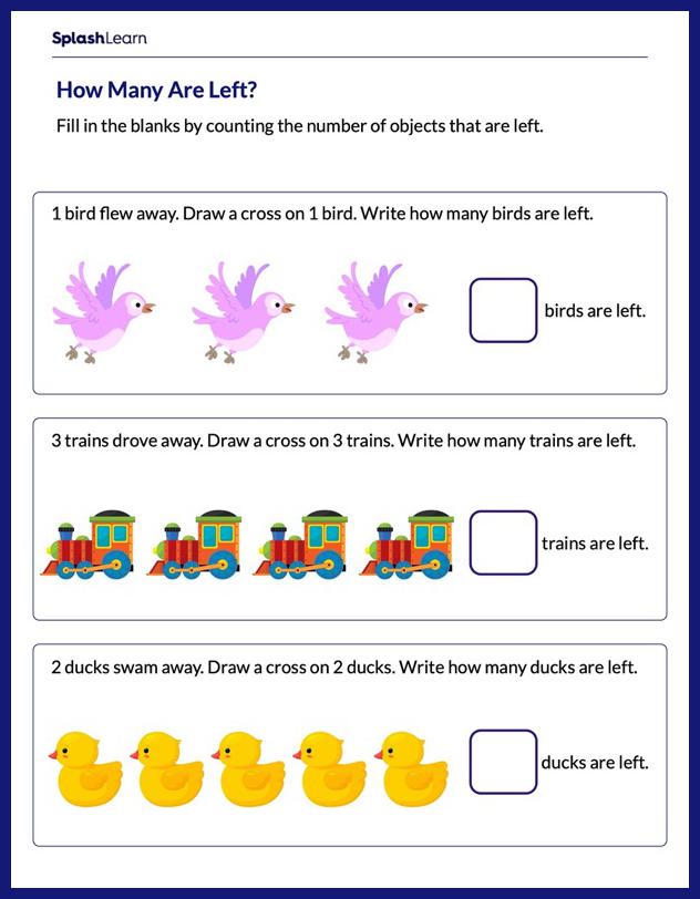 Subtract With Pictures Worksheet for K: Use Pictures to Subtract