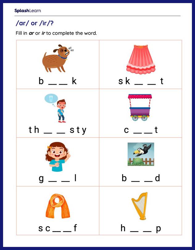 Words With Ar Worksheet for 1: Which Bossy R sound do you hear?