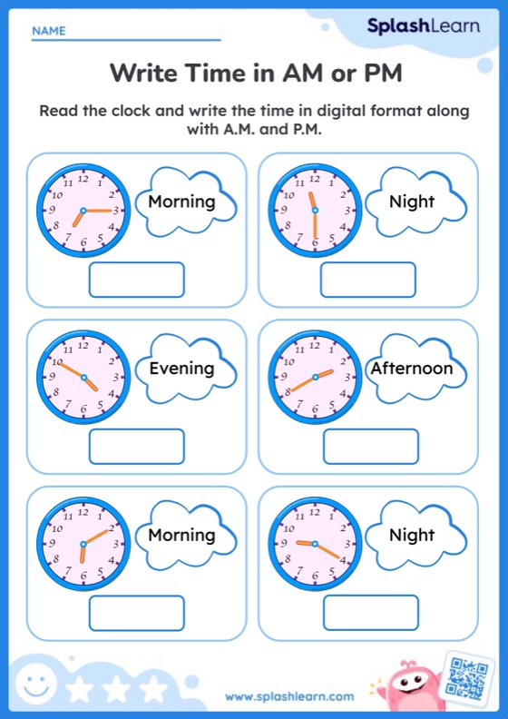 Am And Pm Worksheet for 2: Write Time Shown by Analog Clock along with AM or PM