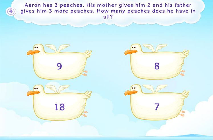 Addition game for 1: Word Problems on Adding 3 Numbers
