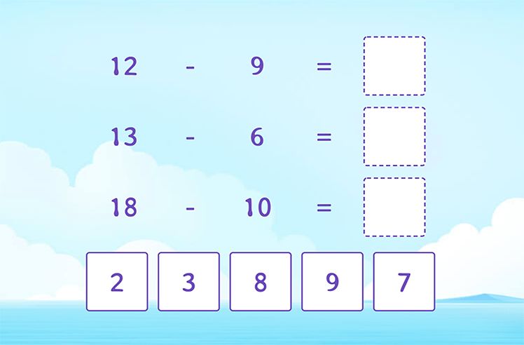 Subtraction game for 1: Match by Subtracting from a Teen Number