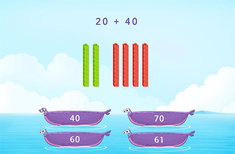 2-Digit Addition Without Regrouping game for 2: Adding Multiples of 10 Using Visuals